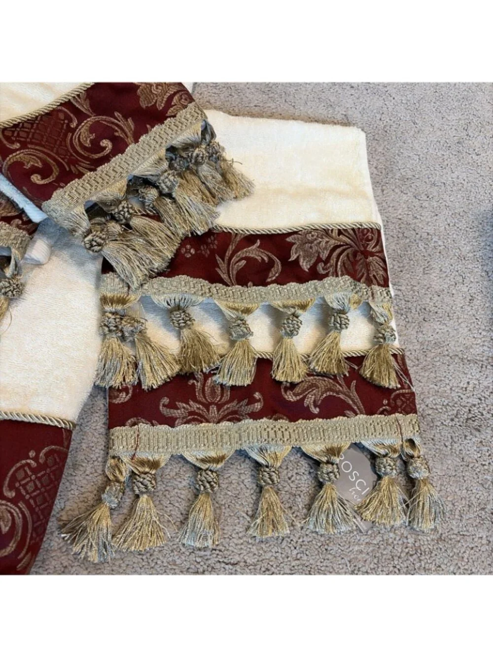 5 VTG Croscill Towels Cambridge Burgundy Fringe Tassels Bath, Hand, Fingertip